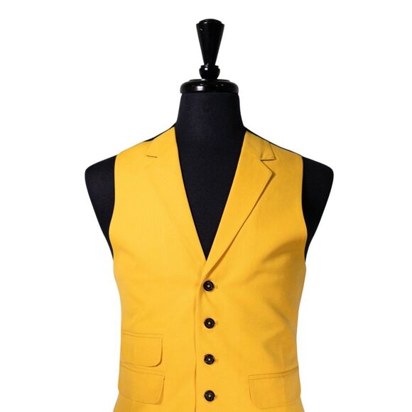Mens Yellow Vest 40R Cotton Waistcoat Formal Wedding Prom Party Suit Groomsmen - Picture 4 of 9